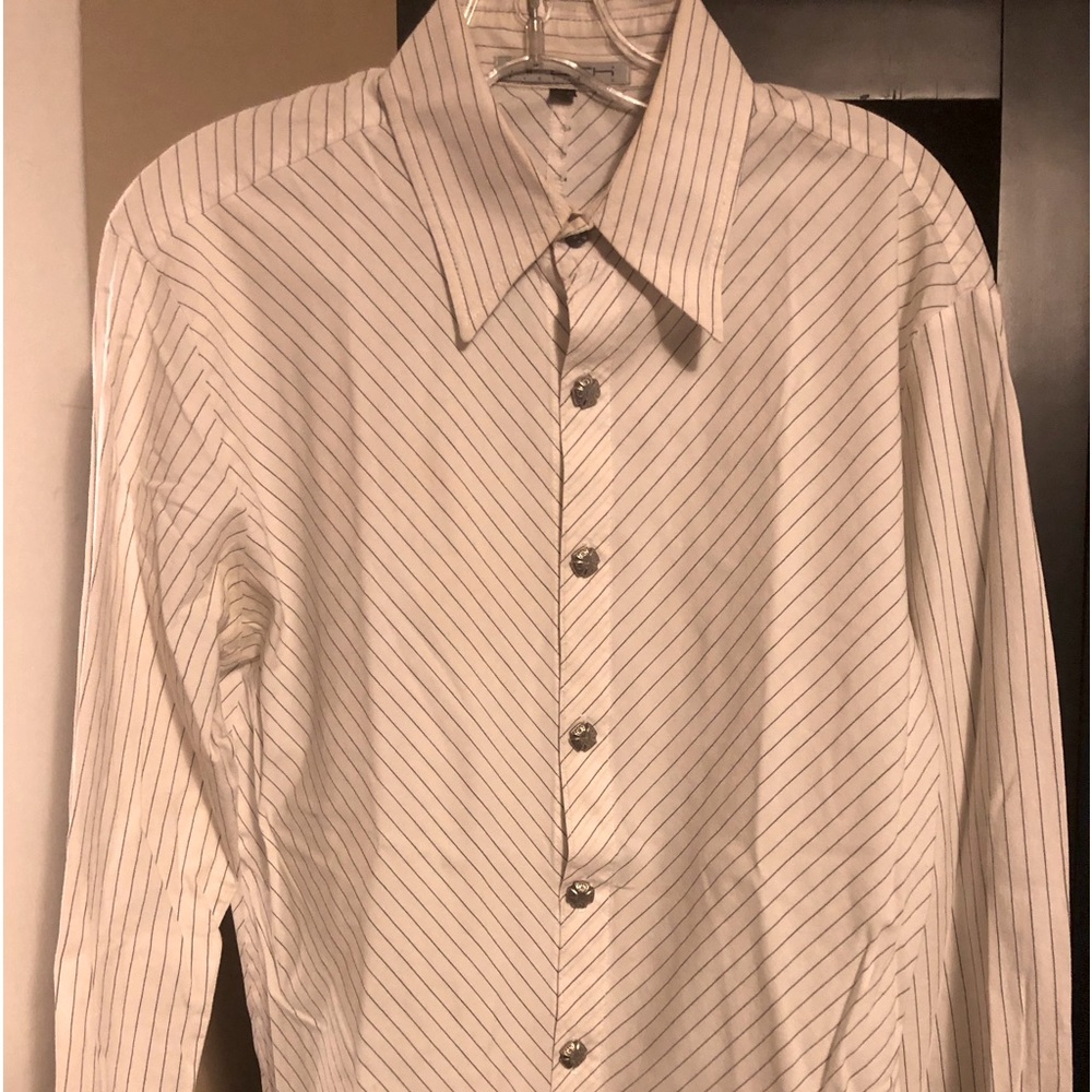Krush clothing long sleeve white striped goth dress shirt